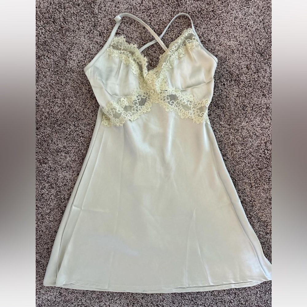 Princess Polly green silk mini dress